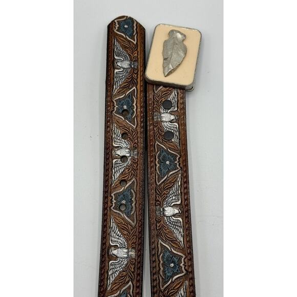 Allison Daniel Design Brown Leather Eagle Silver Tooled Belt Arrowhead Buckle 38 main image 5